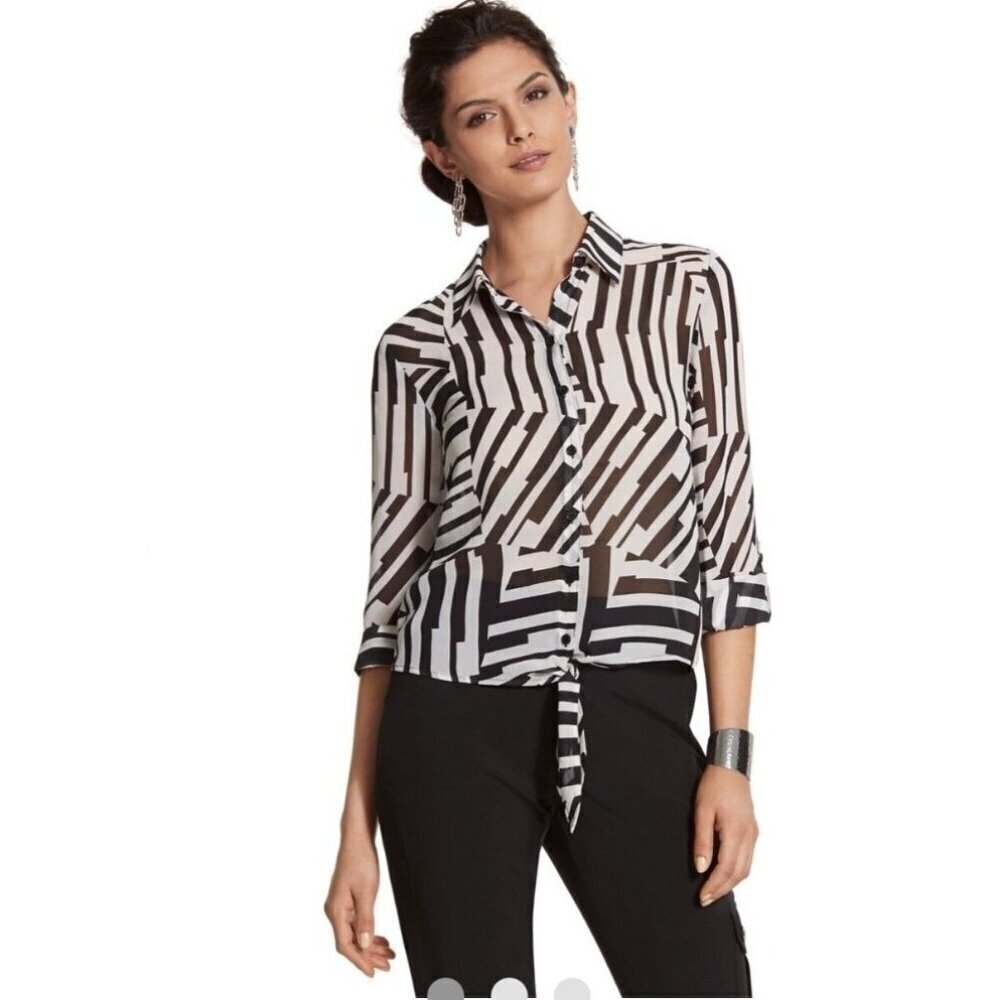 Chico's Graphic Contrast Dallas Date Night Career Blouse Size 0/Extra Small